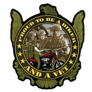 Proud Biker and Vet Patch Embroidered biker patch heat seal backing