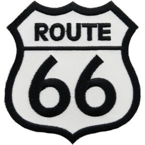 Route 66 White Patch Embroidered biker patch with heat seal backing