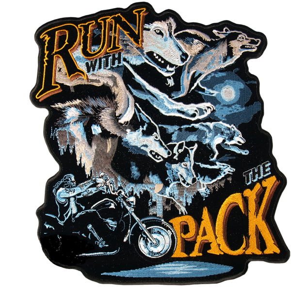Run With The Pack Patch Embroidered biker patch heat seal backing