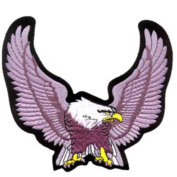 Silver Up-Wing Eagle Patch Embroidered biker patch heat seal backing