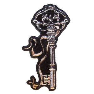 Skeleton Key Skull Patch Embroidered skull patch heat seal backing