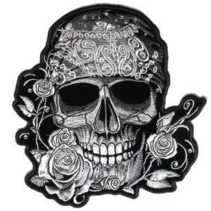 Skull Bandana & Rhinestones Patch Embroidered patch heat seal backing