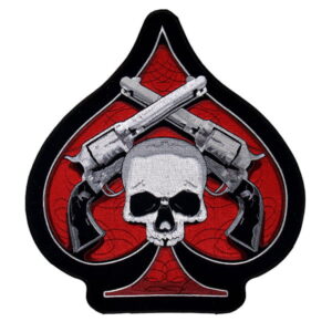 Skull and Pistols Patch Embroidered skull patch heat seal backing