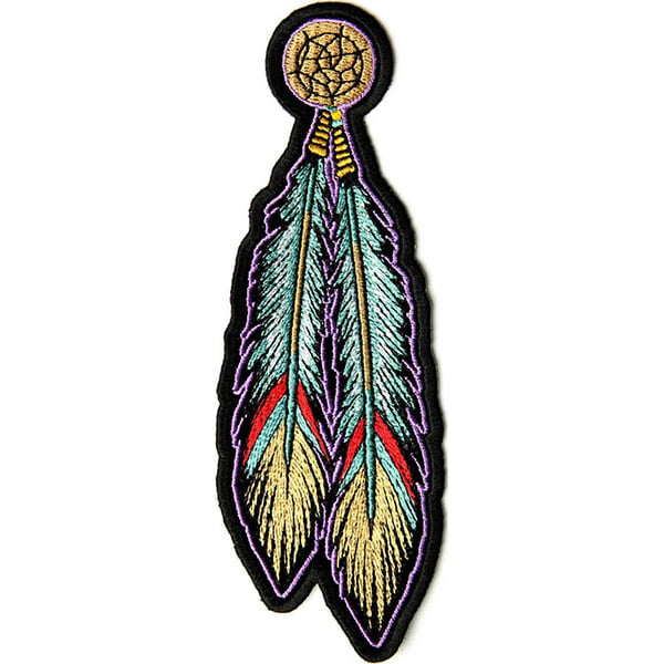 Tribal Feathers Patch Embroidered biker patch heat seal backing