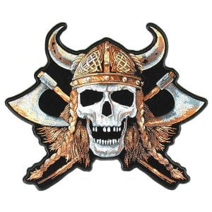 Viking Skull Patch Embroidered skull patch heat seal backing